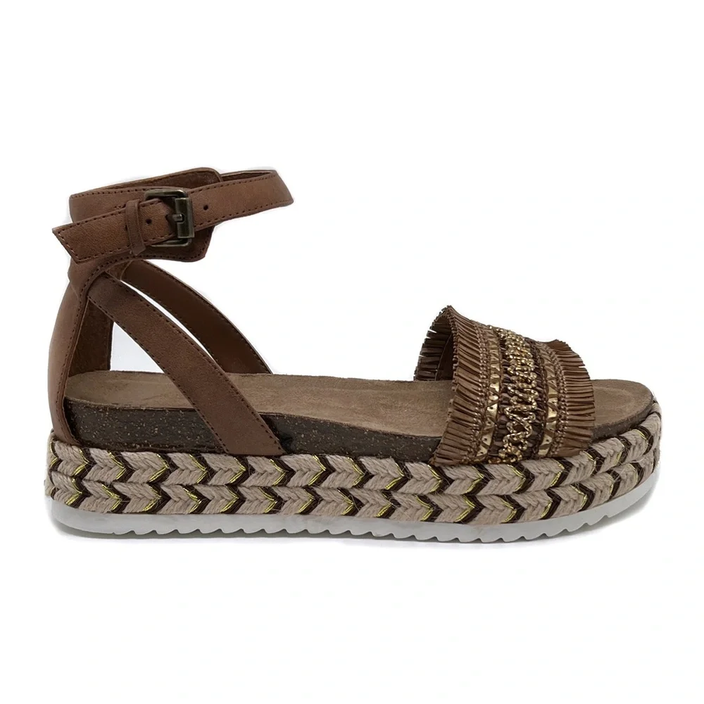 Madeline Girl Espadrilles Sphinx Metallic Ankle Strap Platform Sandals Size 9